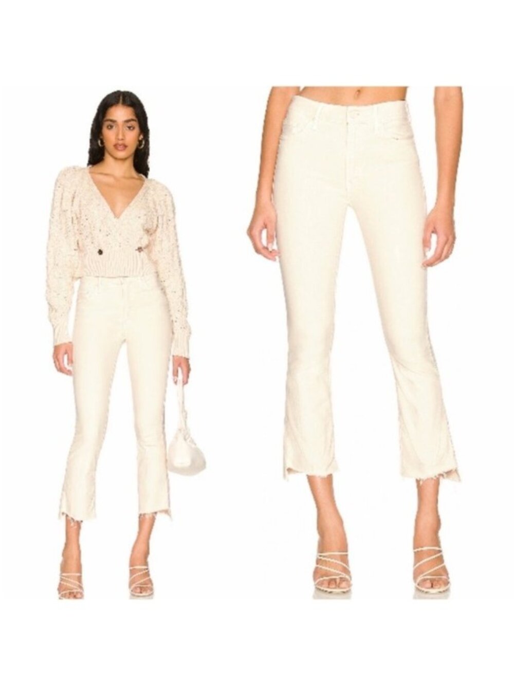 MOTHER- The Insider Crop Step Fray Cropped Jeans in Chalk It Up ivory wash 24